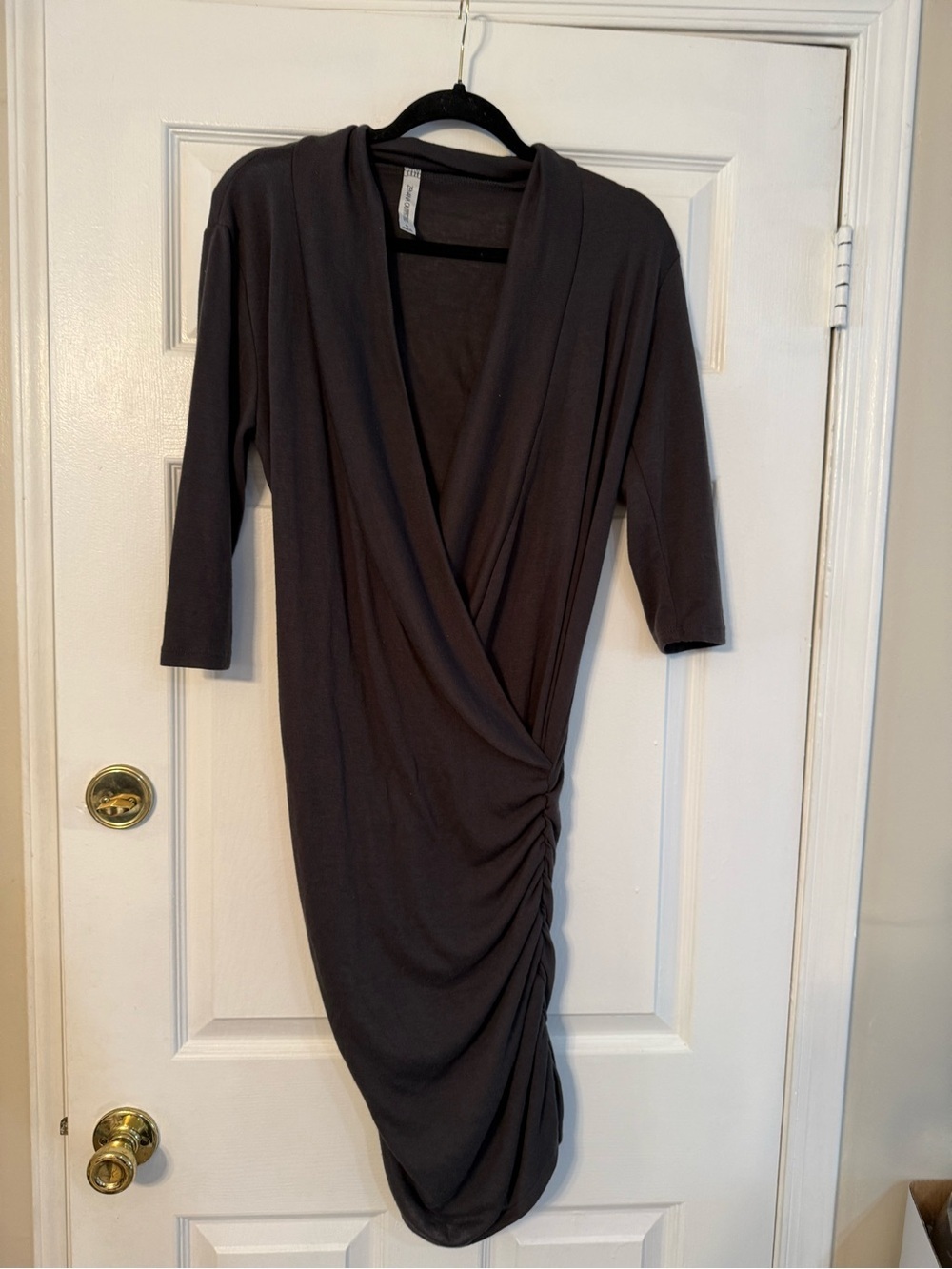 Zenana Outfitters Charcoal Wrap Ruched Midi Dress